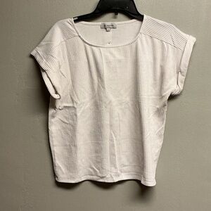 Casual White Ribbed Short Sleeve Top